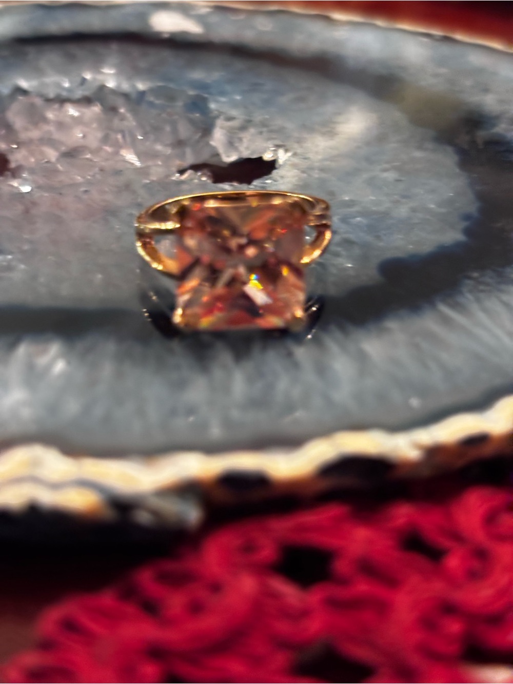 Gold-Setting Square Champagne Stone Ring - Women Jewelry